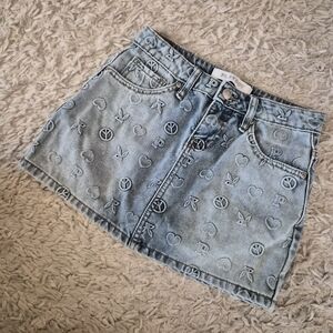Playboy Denim Mini Skirt | Size 0 | Allover Logo Print | Y2K